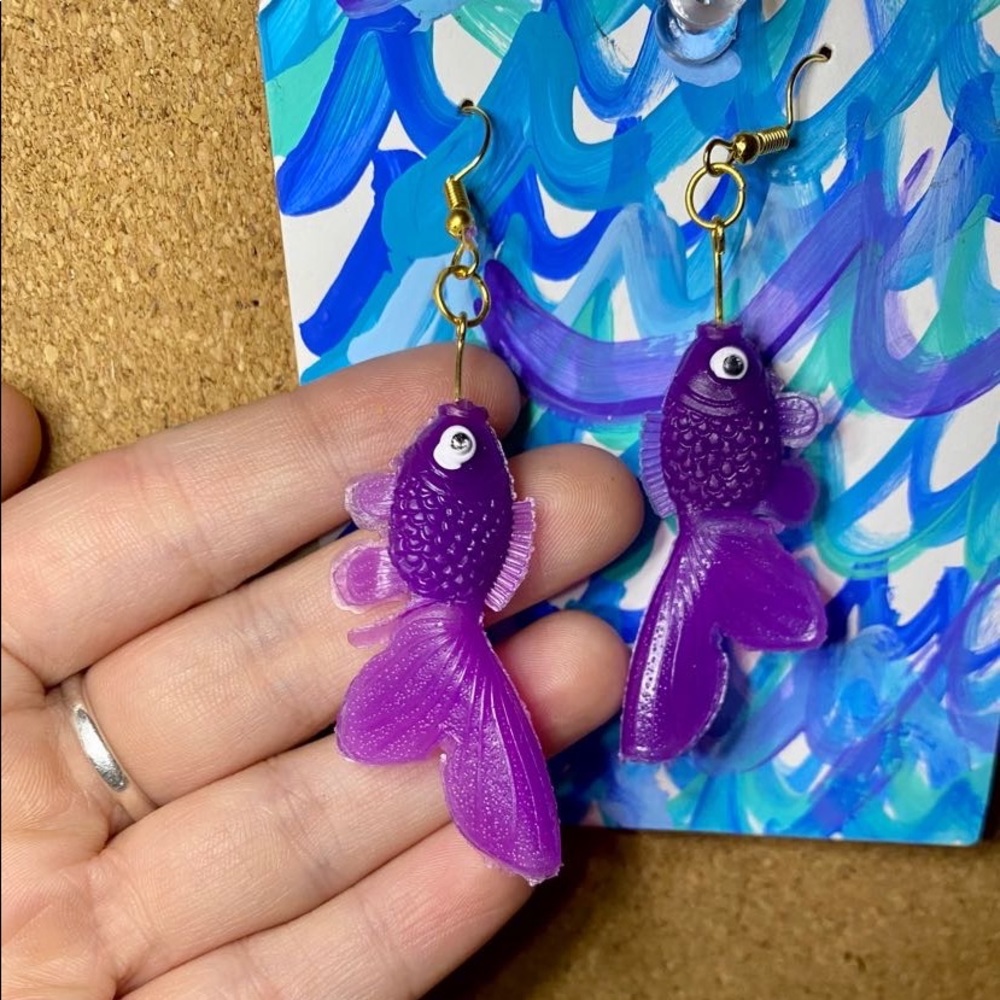 Purple Goldfish Earrings